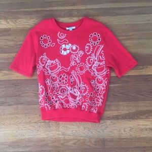 Carven short sleeve embroidered sweater